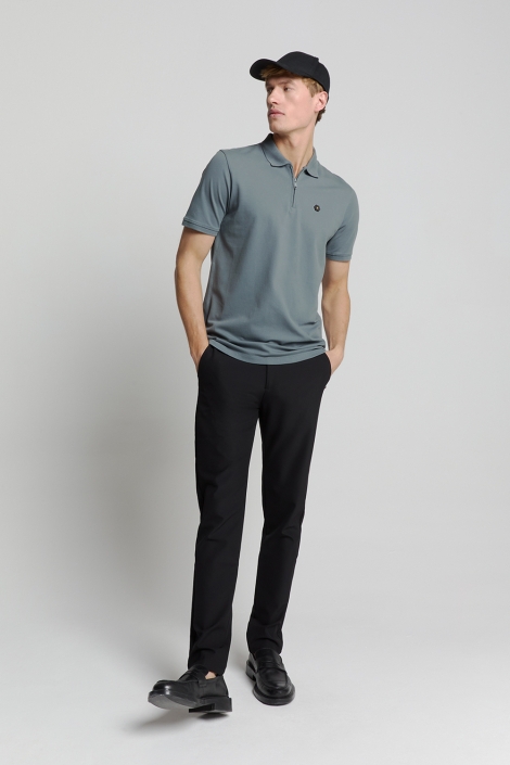 NO-EXCESS polo zip pique garment dyed